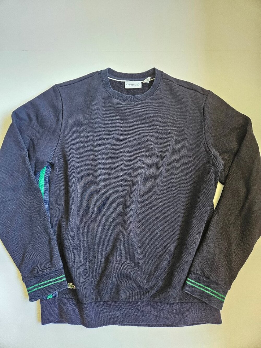 Flawed Solid Navy Blue Green Lacoste Crew Neck Long Sleeve Pullover Sweater